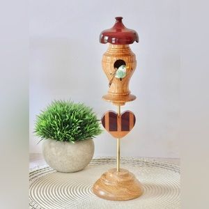 Birdhouse Decor, Wooden Table Top Birdhouse, Indoor birdhouse w/ miniature bird